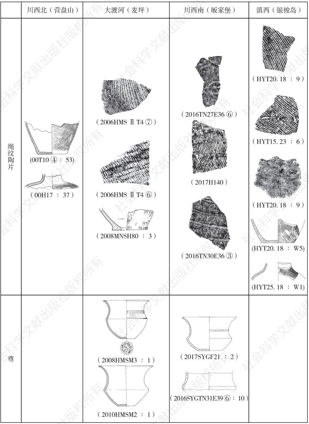 表一 横断山区距今5000年代表性陶器一览-续表1