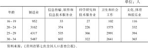 表1 城镇青年参与不同行业的人数